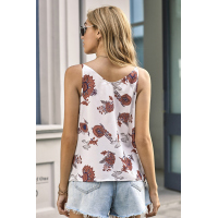 White Buttoned Floral Tank Top with Tie