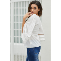 White Flare Sleeve V Neck Loose Blouse