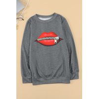Zipped Red Lip Gray Sweatshirt