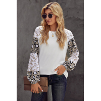 Beige Leopard Print Bubble Sleeve Top