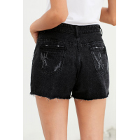 Black Hot Mama High Rise Distressed Denim Shorts