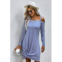 Sky Blue Cold Shoulder Twist Knit Mini Dress