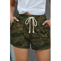 Green Camouflage Drawstring Casual Shorts