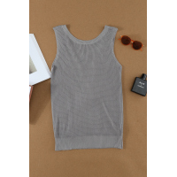 Gray Crisscross Hollow-out Knit Tank Top