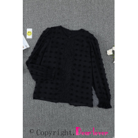 Black Polka Dot Lace Lantern Sleeve Blouse