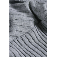 Gray Wrap V Neck Batwing Sleeves Ribbed Sweater Dress