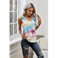 Yellow Tie Dye Ruffled V-Neck Tank