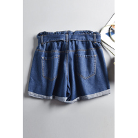 Medium Blue Paper Bag Waist Denim Shorts