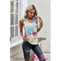 Yellow Tie Dye Ruffled V-Neck Tank