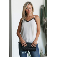 White Eyelash Lace Trim Cami Tank