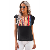 Colorful Striped Leopard Splicing T-Shirt 