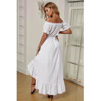 White Glaze High Low Off The Shoulder Maxi Dress