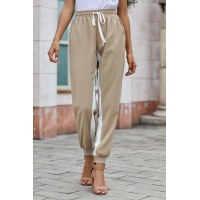 Khaki Casual Striped Drawstring Pants