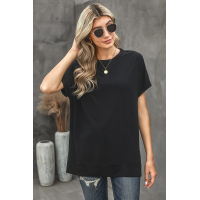 Black Round Neck Short Sleeve Solid Color Tee