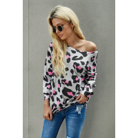 Gray Leopard Long Sleeve Top