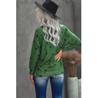 Green Round Neck Star Print Long Sleeve Top