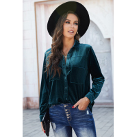 Retro Velvet Pocket Long Sleeve Shirt