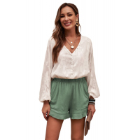 Green Linen Cotton Pocketed Flutter Shorts