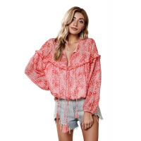 Red Saint Helena Printed Ruffle Blouse