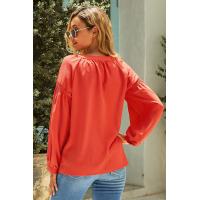 Orange Inspired Button Up Peasant Top