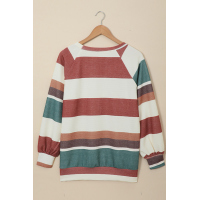 Multi-color Striped Balloon Sleeves Top