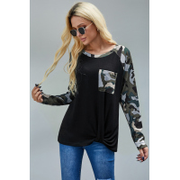 Black Camo Contrast Long Sleeve Top