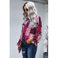 Rose Bohemian Floral Print Patchwork Top