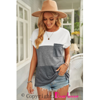 Gray Colorblock Pocketed Cap Sleeve Top