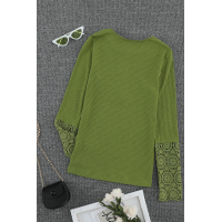 Green Crochet Lace Hem Sleeve Button Top