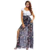 Sweetheart Ruffle Top Mix Match Maxi Dress