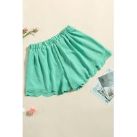 Green Scalloped Tie Front Shorts