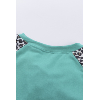 Green Leopard Patchwork Lace-up Front Long Sleeve Top