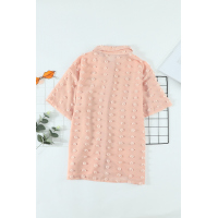 Buttoned Swiss Dot Turn-down Collar Short Sleeve Shirt