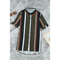 Black Brown Striped Short Sleeve Button Shirt