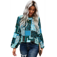 Blue Bohemian Floral Print Patchwork Top