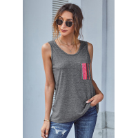 Gray Casual Women Tank Top with Multicolor Pocket