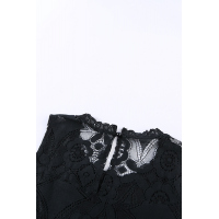 Black Lace Hollow Out Sleeveless T-Shirt