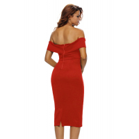 Red Off-the-shoulder Midi Dress