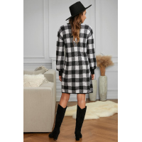 Black Gingham Balloon Sleeve Sweater Dress