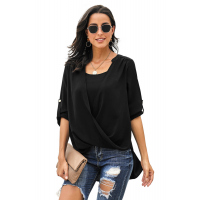 Black Get You Covered Drape Front Layered Blouse