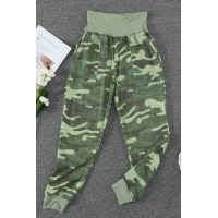 Green Camouflage Pocket Casual Pants With Slit