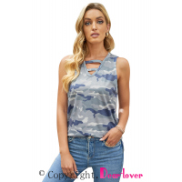 Hollow Out Camouflage Tank Top