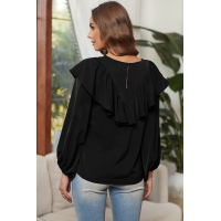 Black Ruffle Lantern Long Sleeve Top