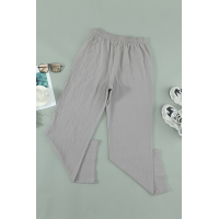 Gray Drawstring Elastic Waist Pockets Long Straight Legs Pants