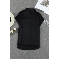 Black Collared Button Short Sleeves Shirt