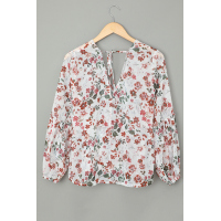 Multi-color Wrap V Neck Lantern Sleeve Floral Print Drape Blouse