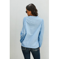 Sky Blue Long Sleeve Ruffles Casual Blouse