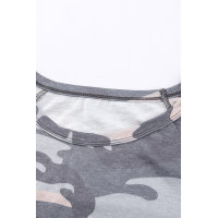 Gray Camouflage Shoulder To Hollow Out Long Sleeve Top