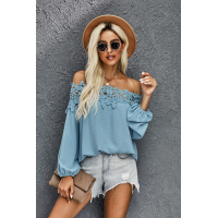 Sky Blue Blooming Lace Off The Shoulder Top