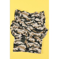 Green Camouflage Print Ruffled Cap Sleeve T-shirt